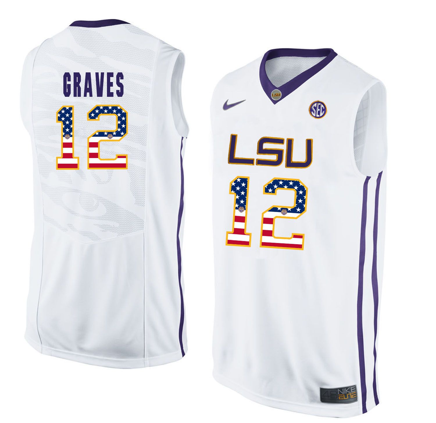 Men LSU Tigers #12 Graves White Flag Customized NCAA Jerseys->customized ncaa jersey->Custom Jersey